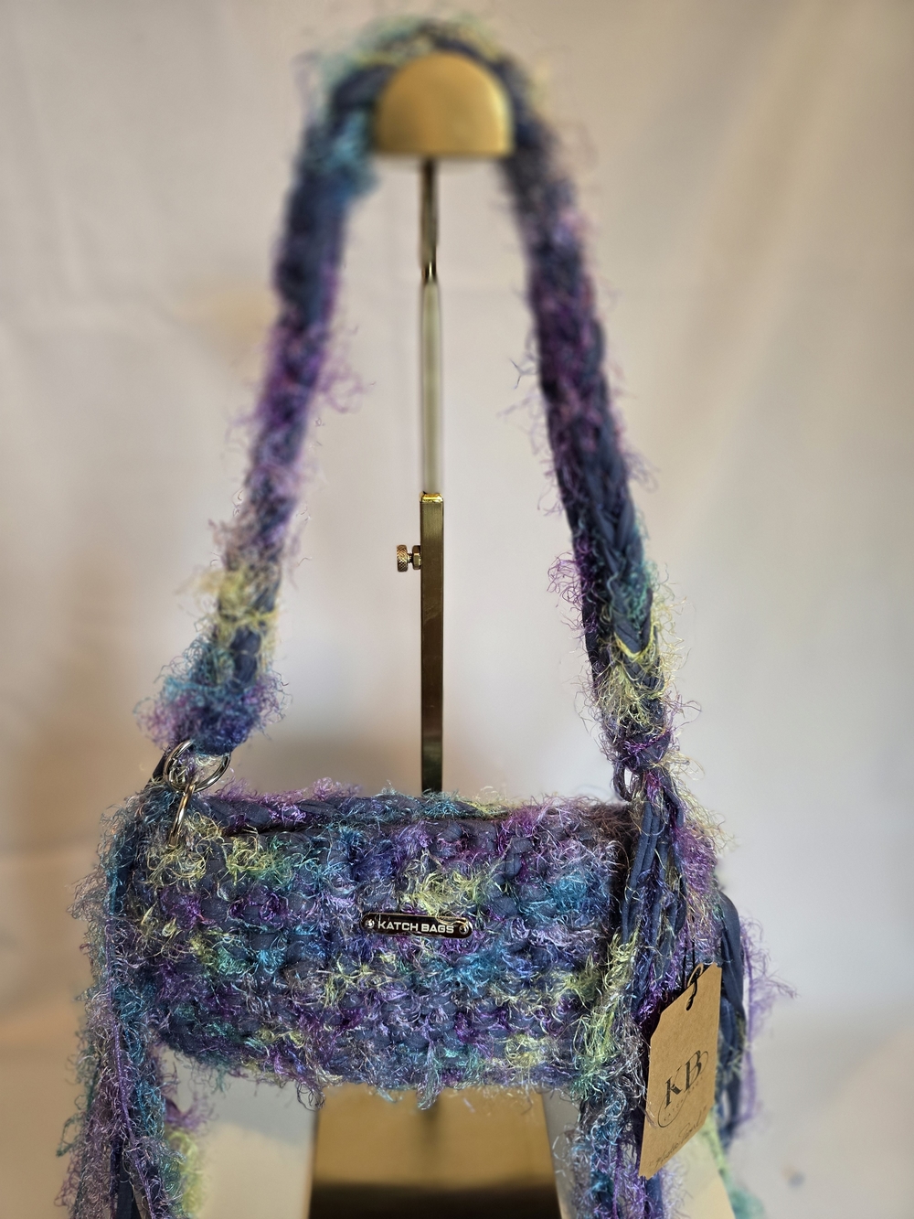 Hand Crafted Purple Multicolor Fuzzy Crossbody Bag